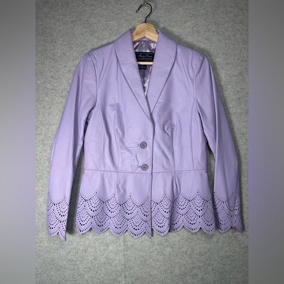 Terry Lewis Classic Luxuries Jackets & Blazers - Terry Lewis Classic Luxuries Lavender Leather Scalloped Lined Blazer xs s